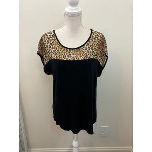 Carol Rose Animal Print Shoulders Black Top Size Large